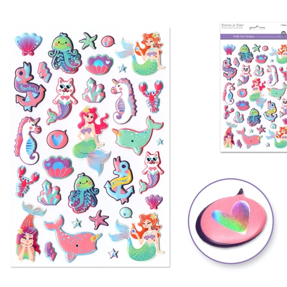33 3D Puffy Foil Mermaid Stickers (1 Sheet) - Picture 2 of 4